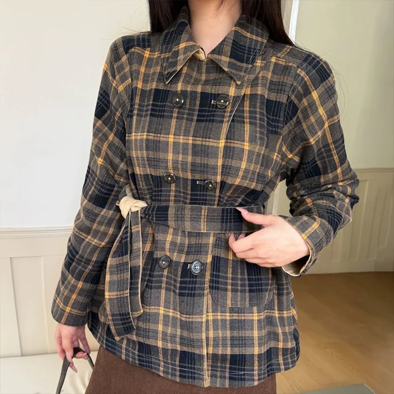 High quality Double sided women's mid-long coat with straps outerwear fashionable woman clothing Classic Check Pattern 25120809
High quality Double sided women's mid-long coat with straps outerwear fashionable woman clothing Classic Check Pattern 25120809