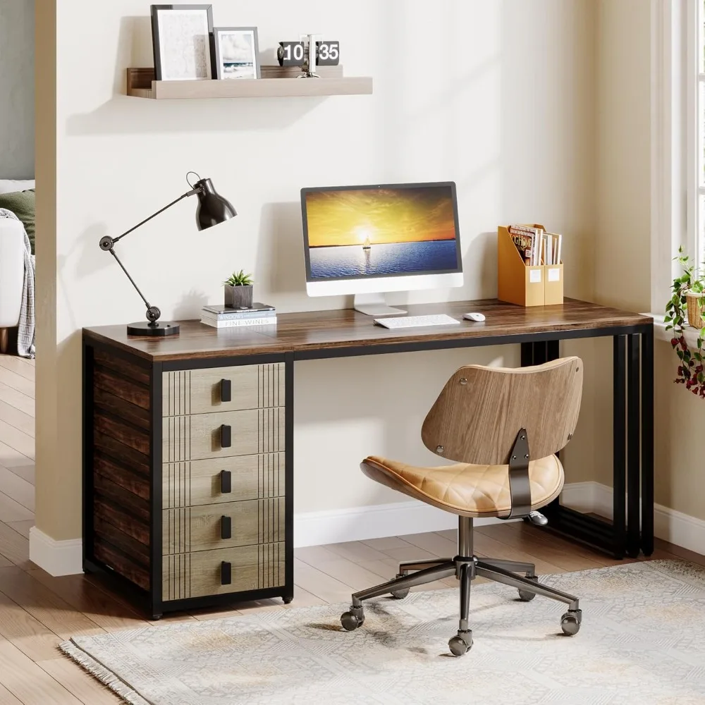 Computer Desk with 5 Drawers, 55-Inch Home Office Desk with Reversible File Drawer Cabinet, Modern Wooden Work Writin
Computer Desk with 5 Drawers, 55-Inch Home Office Desk with Reversible File Drawer Cabinet, Modern Wooden Work Writin