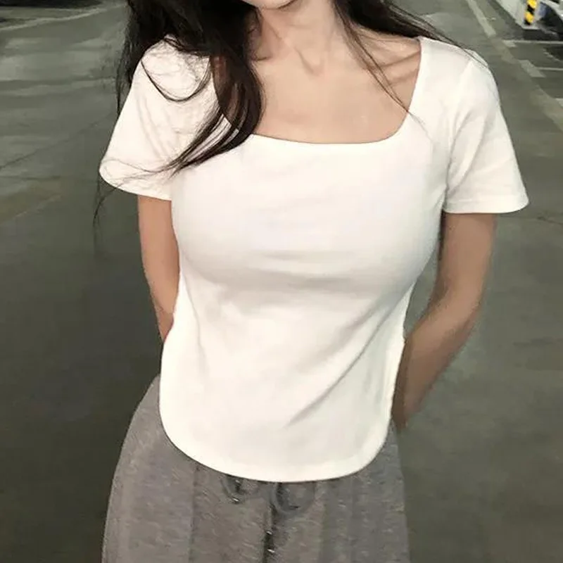 Women Short Sleeve Square Neck T-Shirt Spring and Autumn New Irregular Hem Slim Casual Top Girl Bottom Shirts
Women Short Sleeve Square Neck T-Shirt Spring and Autumn New Irregular Hem Slim Casual Top Girl Bottom Shirts
