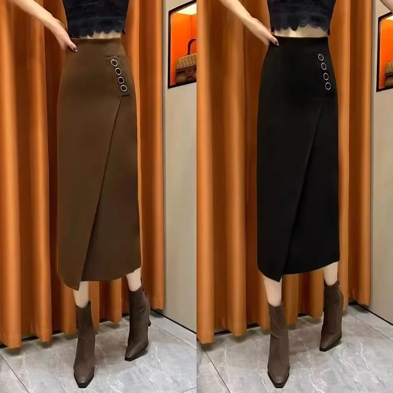 Новая осенне-зимняя элегантная юбка-карандаш, женская шерстяная юбка-миди с высокой талией и пуговицами, нерегулярные юбки-миди с разрезом на бедрах, офисные женские юбки
Новая осенне-зимняя элегантная юбка-карандаш, женская шерстяная юбка-миди с высокой талией и пуговицами, нерегулярные юбки-миди с разрезом на бедрах, офисные женские юбки