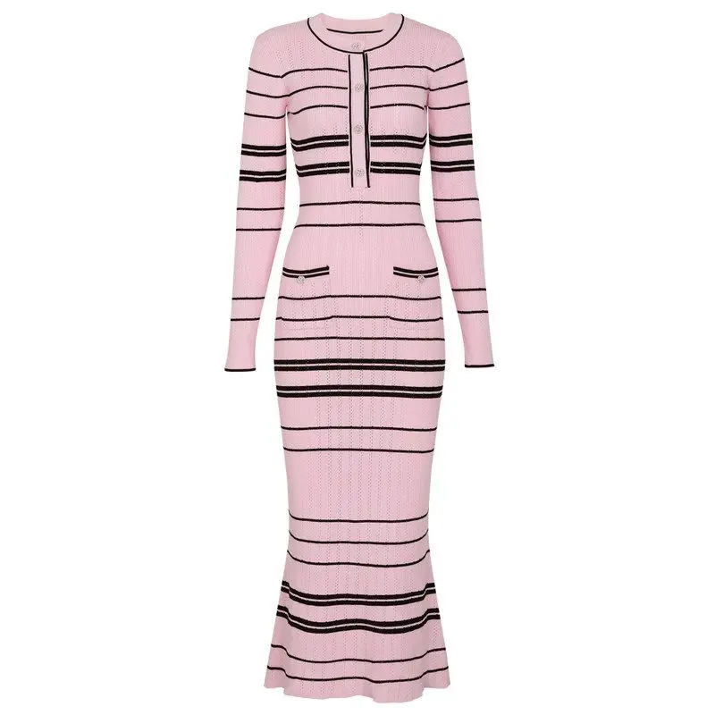 Elegant High Quality Knitted Long Sleeve Fish Tail Dress Women's Slim Fit round Neck Waist Cinched Striped Pattern Spring Aut...
Elegant High Quality Knitted Long Sleeve Fish Tail Dress Women's Slim Fit round Neck Waist Cinched Striped Pattern Spring Aut...