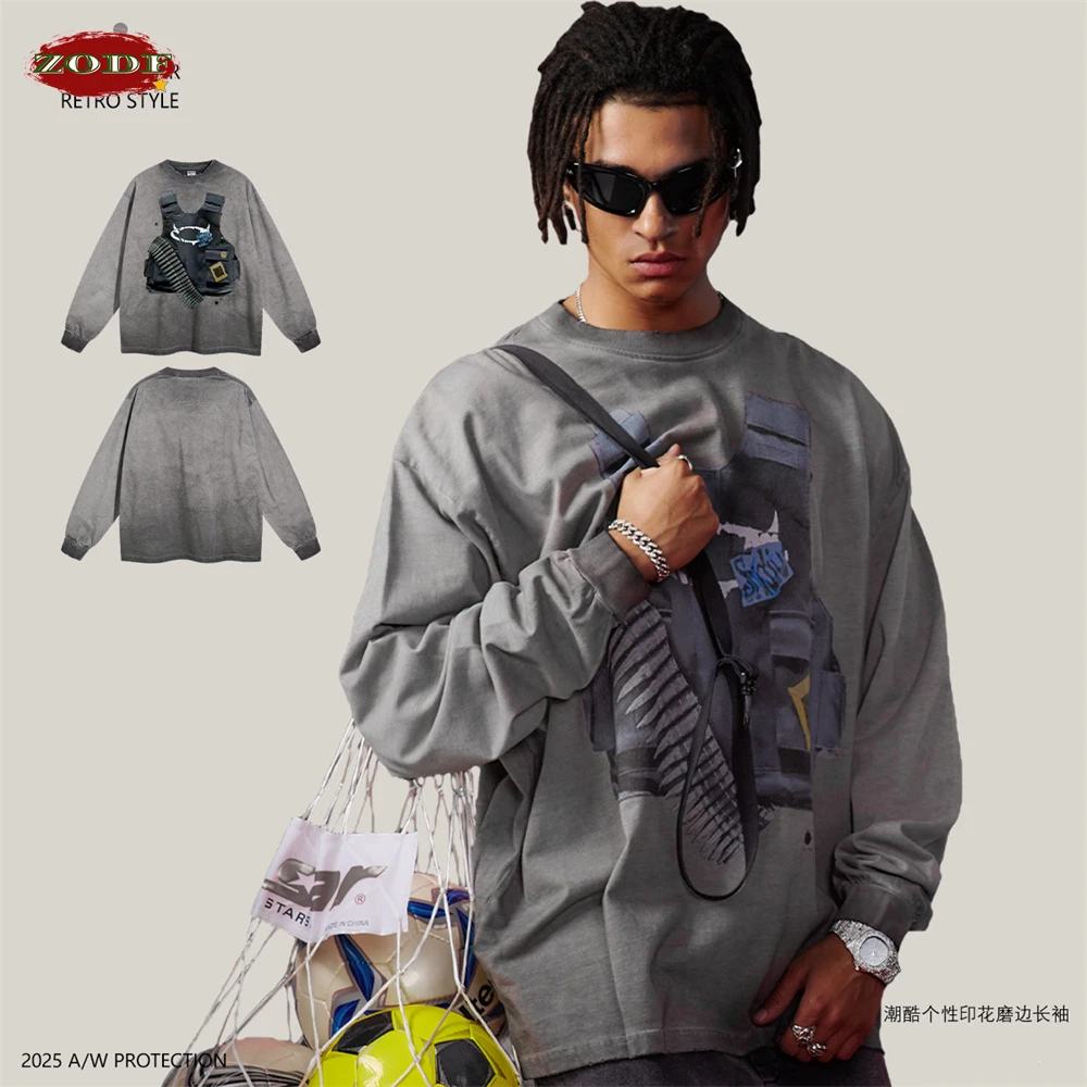 ZODF 2025 Autumn High Street Printing Washed Cotton T-Shirts For Men Unisex Loose Long Sleeve 275gsm T Shirt Brand Tops HY0015 
ZODF 2025 Autumn High Street Printing Washed Cotton T-Shirts For Men Unisex Loose Long Sleeve 275gsm T Shirt Brand Tops HY0015