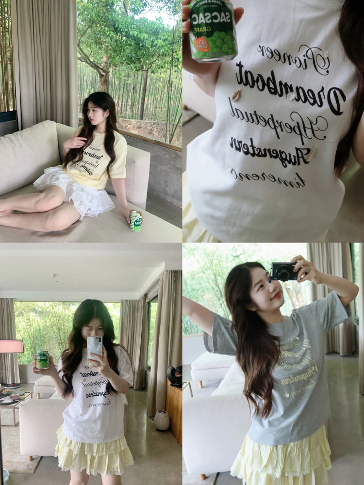 Летний комплект из хлопковой смеси с принтом в виде букв, удобный повседневный комплект с коротким рукавом и круглым вырезом, милый комплект Roundyuan Er Milk
Летний комплект из хлопковой смеси с принтом в виде букв, удобный повседневный комплект с коротким рукавом и круглым вырезом, милый комплект Roundyuan Er Milk