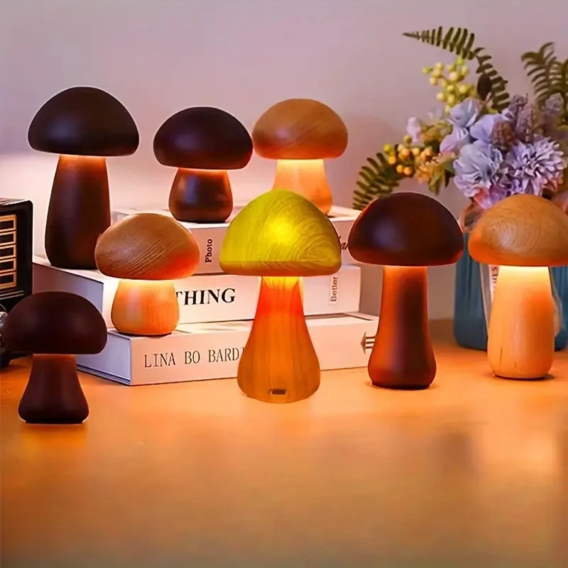 Wooden mushroom night light, touch bedside night light, LED desktop creative home solid wood sleep light
Wooden mushroom night light, touch bedside night light, LED desktop creative home solid wood sleep light