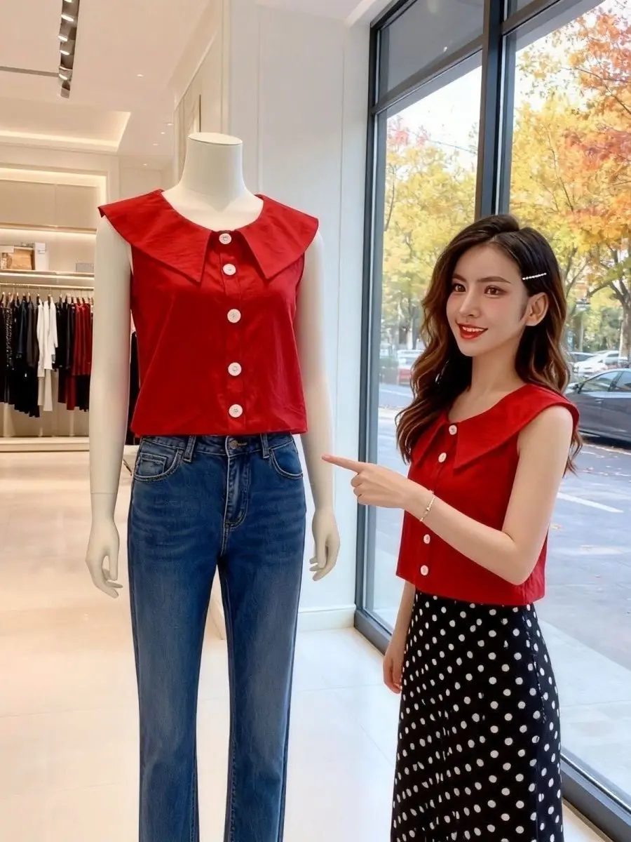 Casual Style Women's Short Sleeveless Chiffon Shirt 2025 Summer New Versatile Slimming Popular Doll Shirt Trendy
Casual Style Women's Short Sleeveless Chiffon Shirt 2025 Summer New Versatile Slimming Popular Doll Shirt Trendy