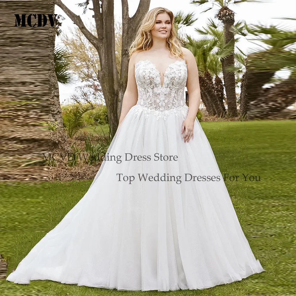 MCDV Boho Wedding Dresses Plus Size Sweetheart Backless Strapless Bride Gown A-Line robe de mariée grande taille Customized
MCDV Boho Wedding Dresses Plus Size Sweetheart Backless Strapless Bride Gown A-Line robe de mariée grande taille Customized