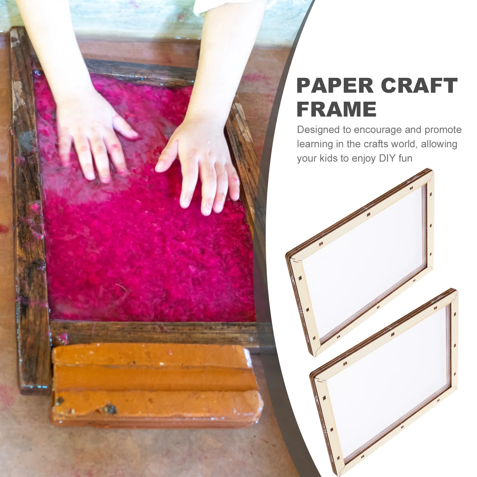 2Pcs DIY Paper Making Kit Wooden Frame with Mesh Screen Tool for Handmade Craft Educational Art Project Fun Learning Game