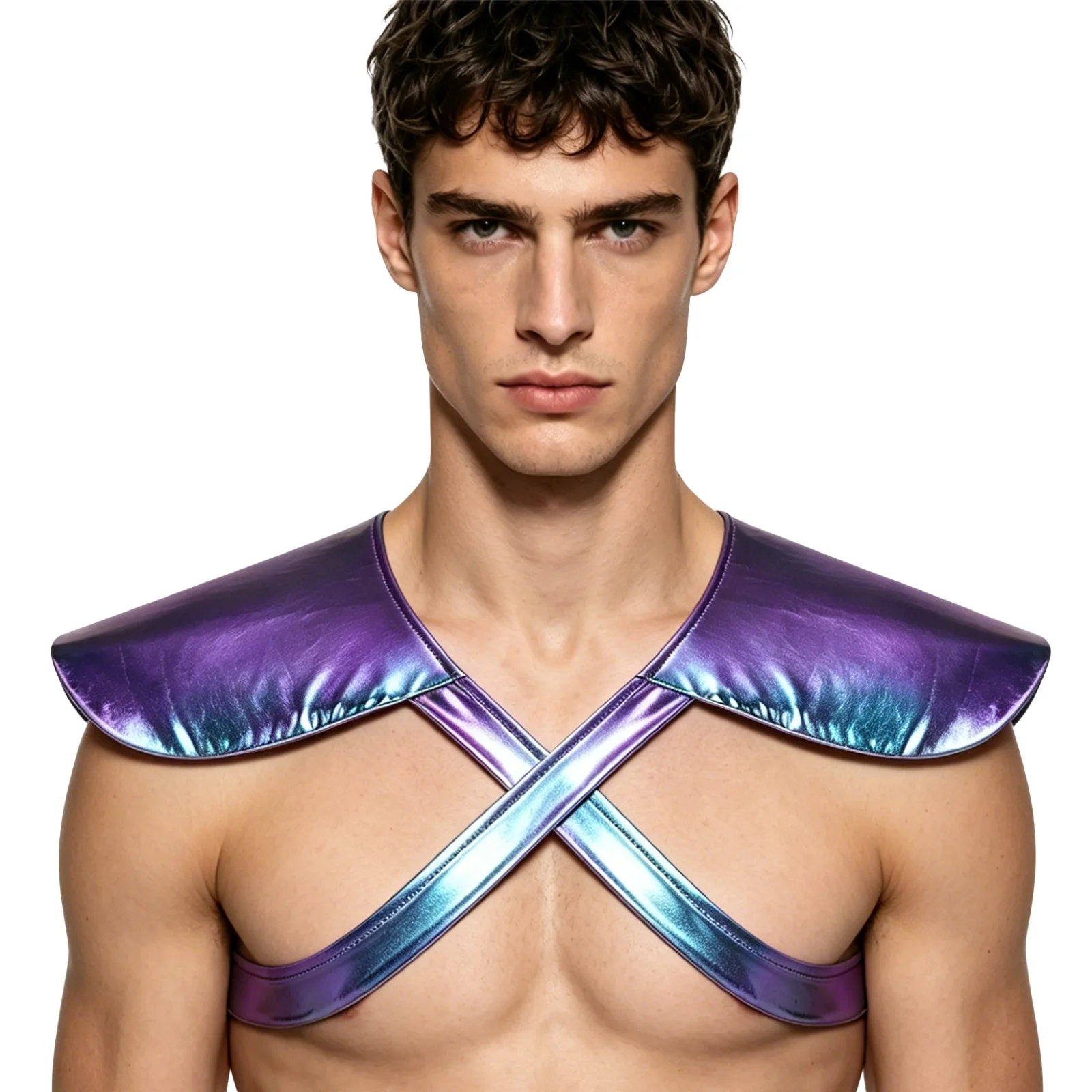 Men Metallic Shiny Gothic Shoulder Armor Fly Sleeve Adjustable Straps Crossing Chest Harness for Halloween Theme Party Carnival
Men Metallic Shiny Gothic Shoulder Armor Fly Sleeve Adjustable Straps Crossing Chest Harness for Halloween Theme Party Carnival