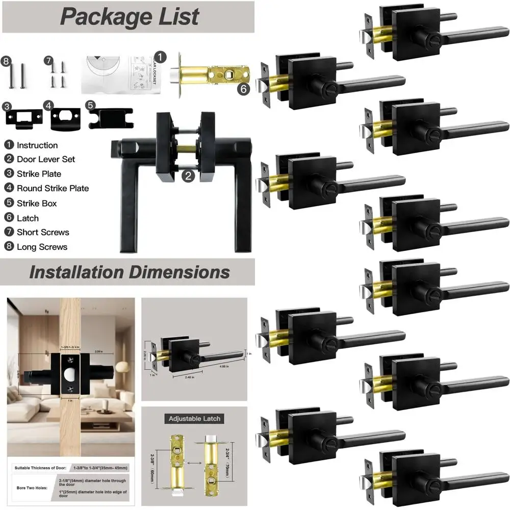 5-Pack Matte Black Door Levers, Interior Keyless Locks, Reversible for Left and Right Doors, Suitable for Bedroom and Bathroom
5-Pack Matte Black Door Levers, Interior Keyless Locks, Reversible for Left and Right Doors, Suitable for Bedroom and Bathroom