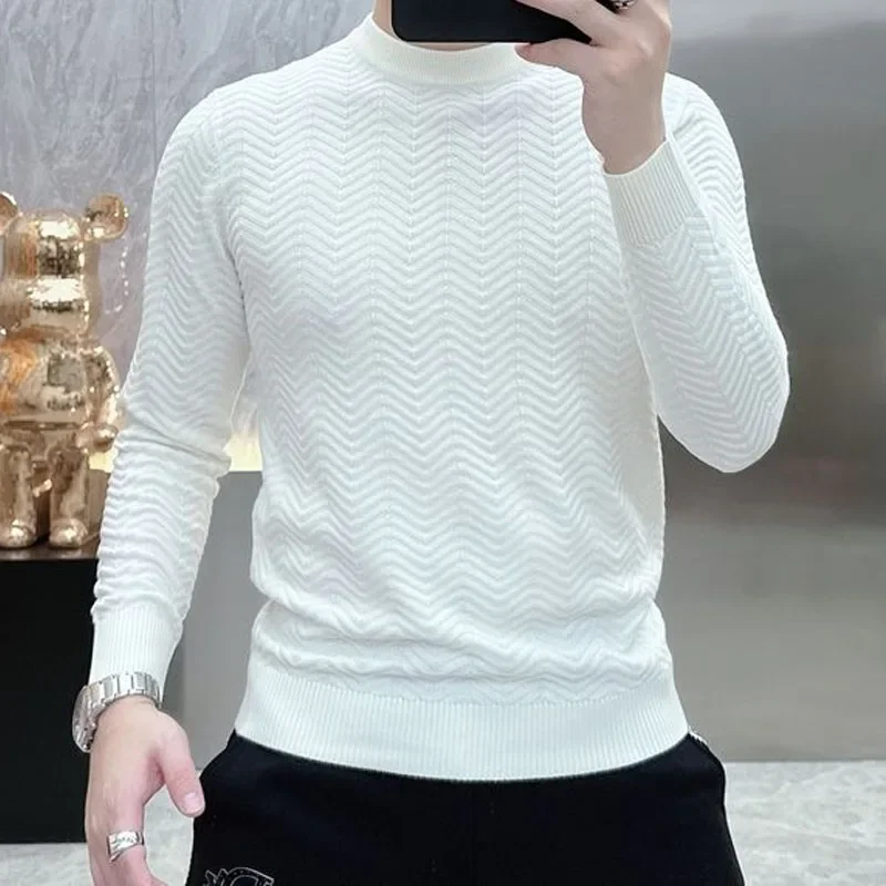 Men Slim All match Solid Color Long Sleeve Knitted T shirt Casual Fashion Trend Half High Collar Sweaters Male Clothes XT366
Men Slim All match Solid Color Long Sleeve Knitted T shirt Casual Fashion Trend Half High Collar Sweaters Male Clothes XT366
