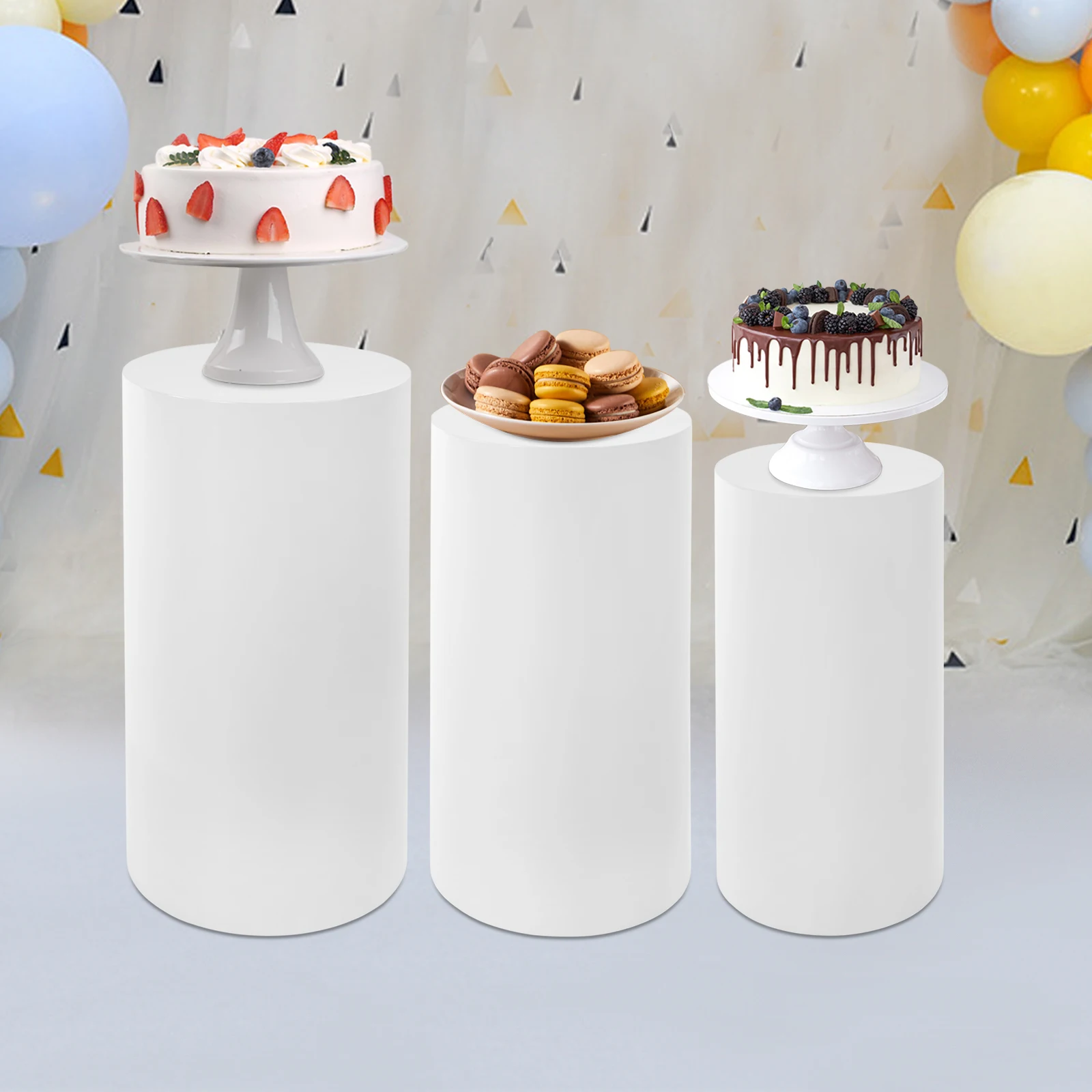 3-Piece Wedding Cake Stand Set White Cylindrical Display Columns for Wedding, Birthday Party, Dessert Table Decoration
3-Piece Wedding Cake Stand Set White Cylindrical Display Columns for Wedding, Birthday Party, Dessert Table Decoration