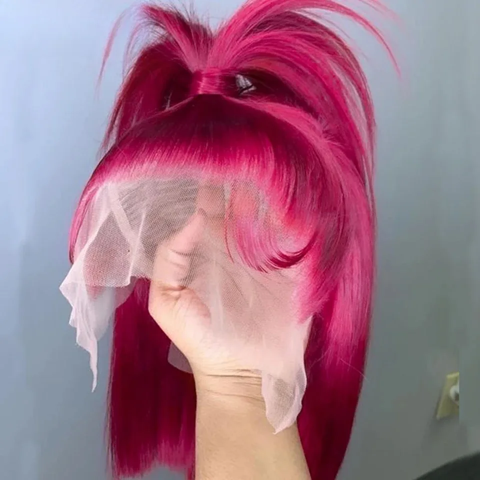 Розово-розовые парики 13x4 Боб Короткий прямой парик фронта шнурка Бесклеевой синтетический для женщин Термостойкий готовый к ношению Косплей 
Розово-розовые парики 13x4 Боб Короткий прямой парик фронта шнурка Бесклеевой синтетический для женщин Термостойкий готовый к ношению Косплей