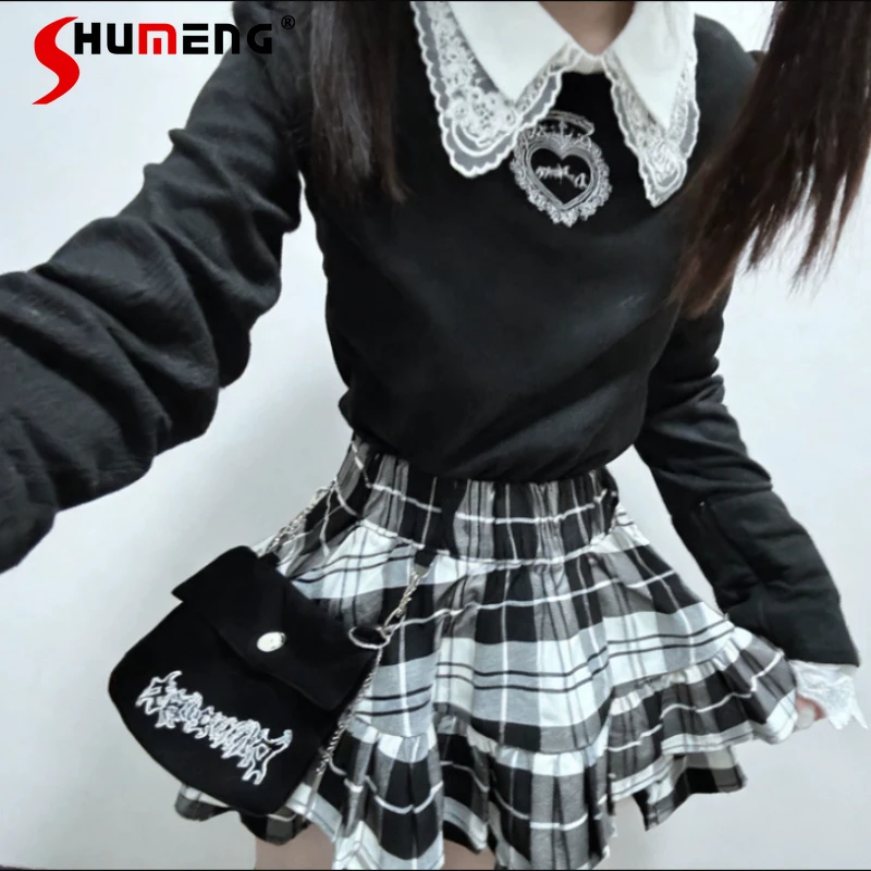Japanese Lolita Casual T-shirt Cool Harajuku Dark Black Gothic Style Embroidery Mesh Splice Long Sleeves Bottoming Tees Female
Japanese Lolita Casual T-shirt Cool Harajuku Dark Black Gothic Style Embroidery Mesh Splice Long Sleeves Bottoming Tees Female