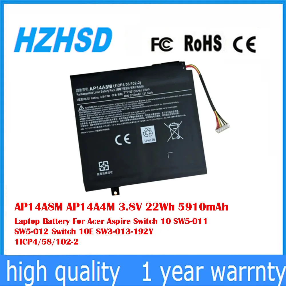 AP14A8M AP14A4M 3,8 В 22 Втч 5910 мАч Аккумулятор для ноутбука Acer Aspire Switch 10 SW5-011 SW5-012 Switch 10E SW3-013-192Y 1ICP4/58
AP14A8M AP14A4M 3,8 В 22 Втч 5910 мАч Аккумулятор для ноутбука Acer Aspire Switch 10 SW5-011 SW5-012 Switch 10E SW3-013-192Y 1ICP4/58