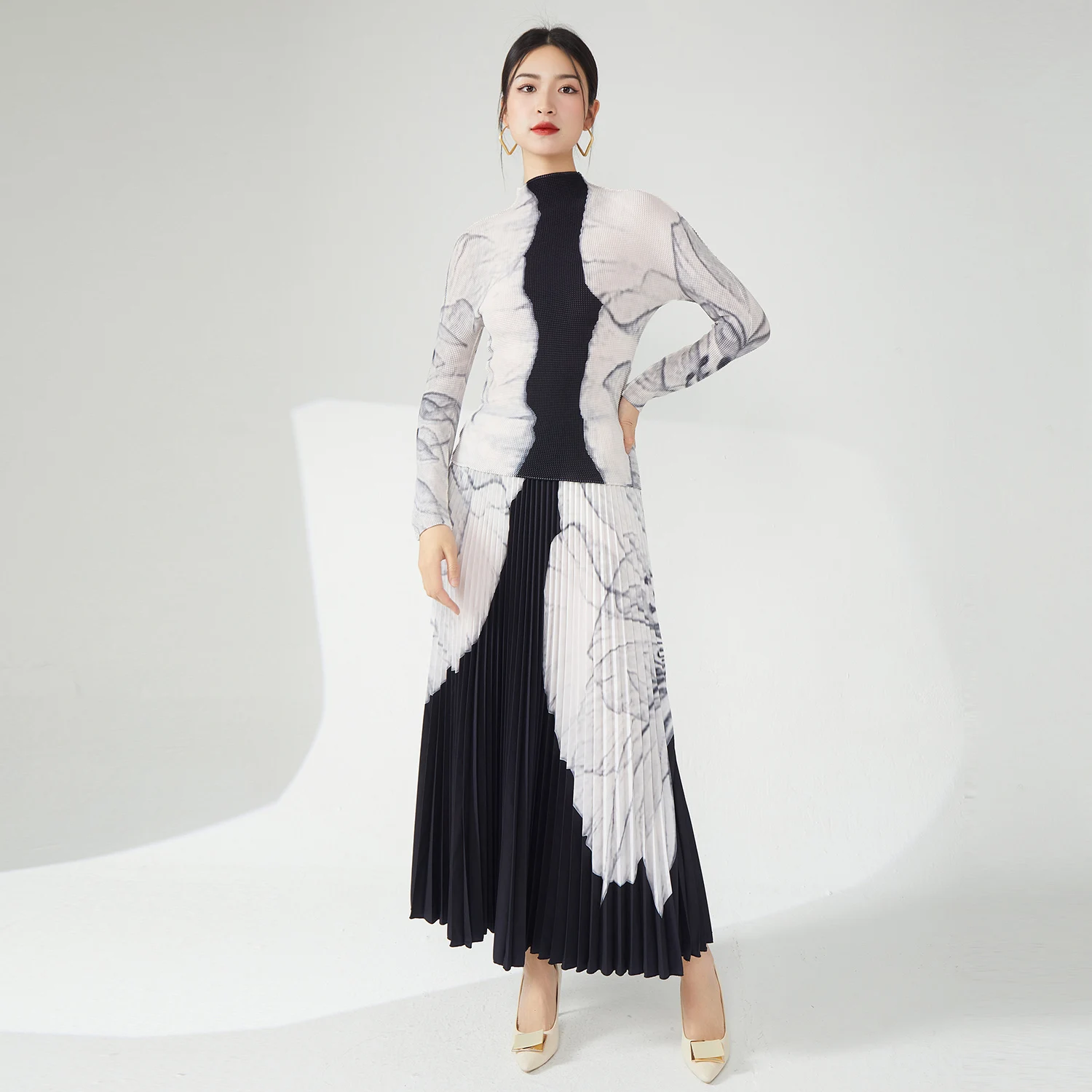 Women's Fashion Casual Style Two-Piece Set Pleated Skirt High Neck Stretch Printed Top and A-Line Skirt
Women's Fashion Casual Style Two-Piece Set Pleated Skirt High Neck Stretch Printed Top and A-Line Skirt