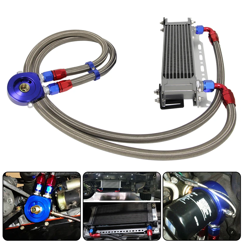 Universal 10 Row 248mm AN10 Engine Oil Cooler w/ Mounting Bracket + Aluminum Filter Hose End Kit Blue/Black
Universal 10 Row 248mm AN10 Engine Oil Cooler w/ Mounting Bracket + Aluminum Filter Hose End Kit Blue/Black