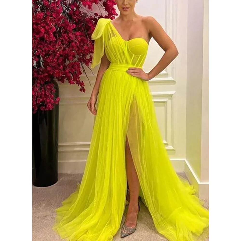 One Shoulder Tulle Prom Dress Sleeveless A Line Side Split Floor Length Fashion Women Dinner Party Gown
One Shoulder Tulle Prom Dress Sleeveless A Line Side Split Floor Length Fashion Women Dinner Party Gown