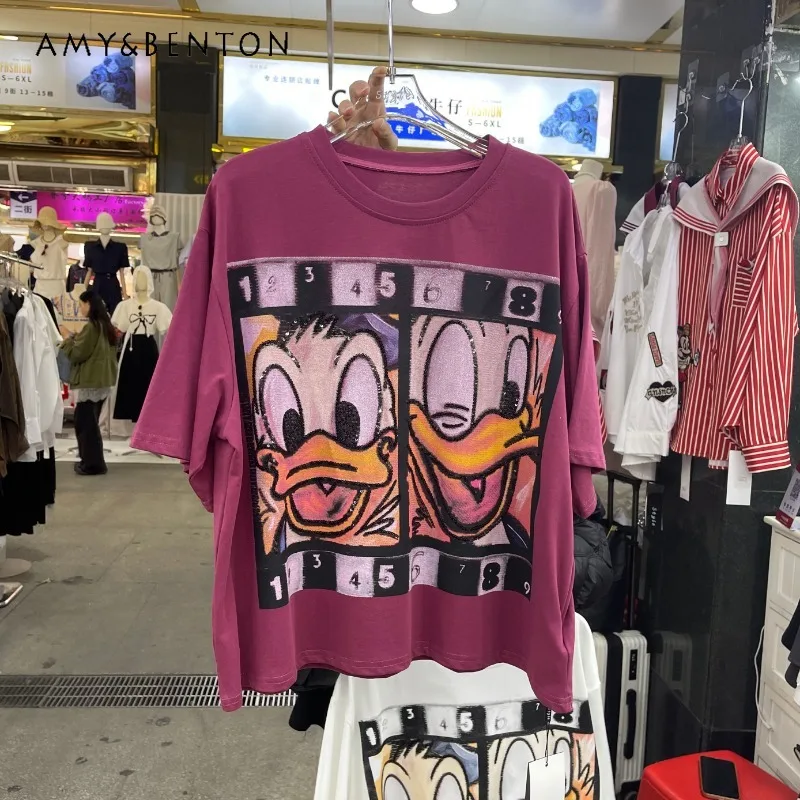 Spring New Cotton Loose Colorful Cartoon Short Sleeves Loose Casual T-Shirt Women's Top White Aesthetic Kawaii Tees Pullovers
Spring New Cotton Loose Colorful Cartoon Short Sleeves Loose Casual T-Shirt Women's Top White Aesthetic Kawaii Tees Pullovers