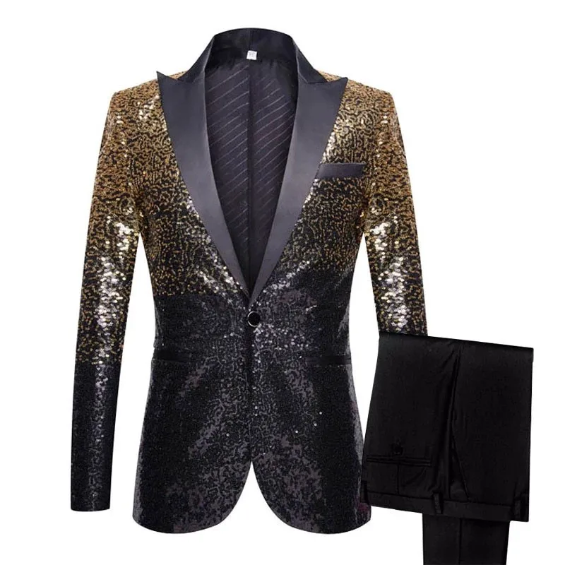 Men Wedding Banquet Suits Shiny Pink Gold Sequins Blazers Pants 2 Pieces Set Male Singer Host Evening Stage Show Tuxedo Outfit
Men Wedding Banquet Suits Shiny Pink Gold Sequins Blazers Pants 2 Pieces Set Male Singer Host Evening Stage Show Tuxedo Outfit