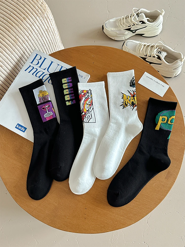 New Men's Streetwear Socks, Fashion Cartoon Print Crew Socks, Breathable Cotton Mid-Calf Socks for Casual Sports, Hip Hop Style
New Men's Streetwear Socks, Fashion Cartoon Print Crew Socks, Breathable Cotton Mid-Calf Socks for Casual Sports, Hip Hop Style