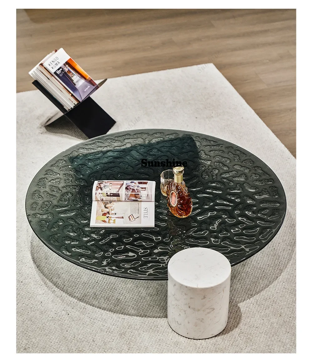 Light luxury marble living room round tempered glass water ripple coffee table FT
Light luxury marble living room round tempered glass water ripple coffee table FT