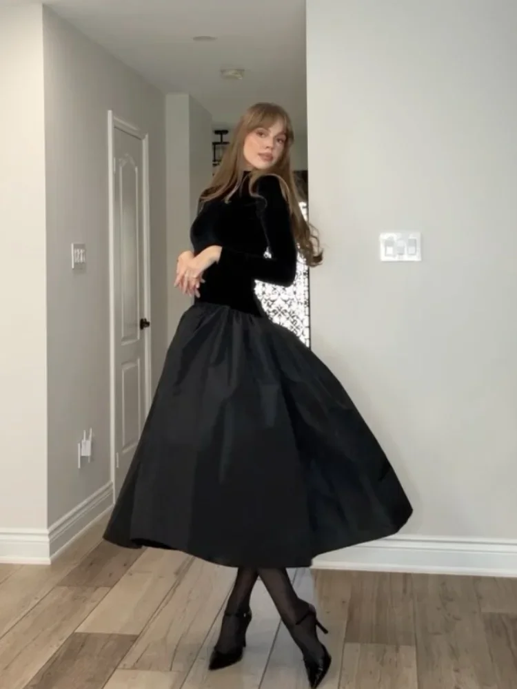 Elegant Black Patchwork Full Sleeves Long Dress Fashion Solid Velvet Slim Fit Pleated Hem Maxi Dresses New Woman Club Party Robe
Elegant Black Patchwork Full Sleeves Long Dress Fashion Solid Velvet Slim Fit Pleated Hem Maxi Dresses New Woman Club Party Robe