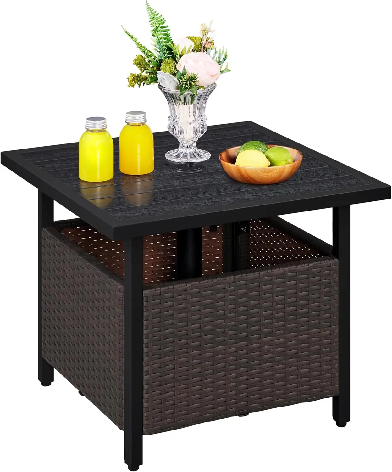 Outdoor Patio Side Table with 1.5" Umbrella Hole, PE Rattan Coffee Table for Garden Poolside Deck, Black
Outdoor Patio Side Table with 1.5" Umbrella Hole, PE Rattan Coffee Table for Garden Poolside Deck, Black