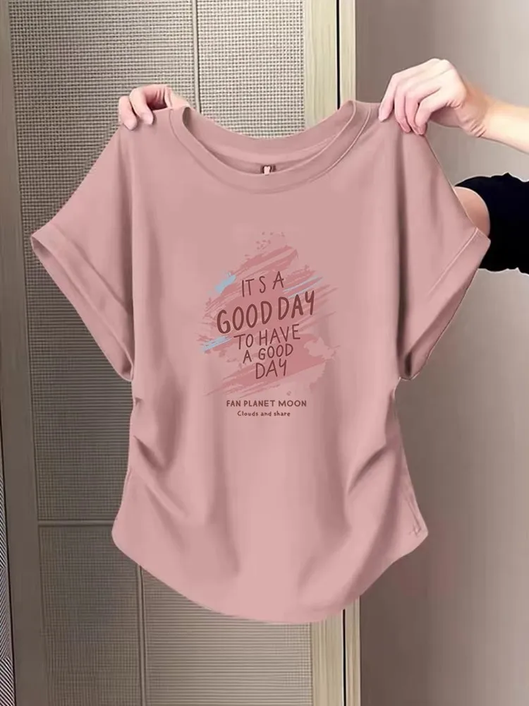 Outlet Pure Cotton Short Sleeve T-Shirt Women's Fashion Slimming Top with Pleats Korean Style Commute Wind Shape
Outlet Pure Cotton Short Sleeve T-Shirt Women's Fashion Slimming Top with Pleats Korean Style Commute Wind Shape