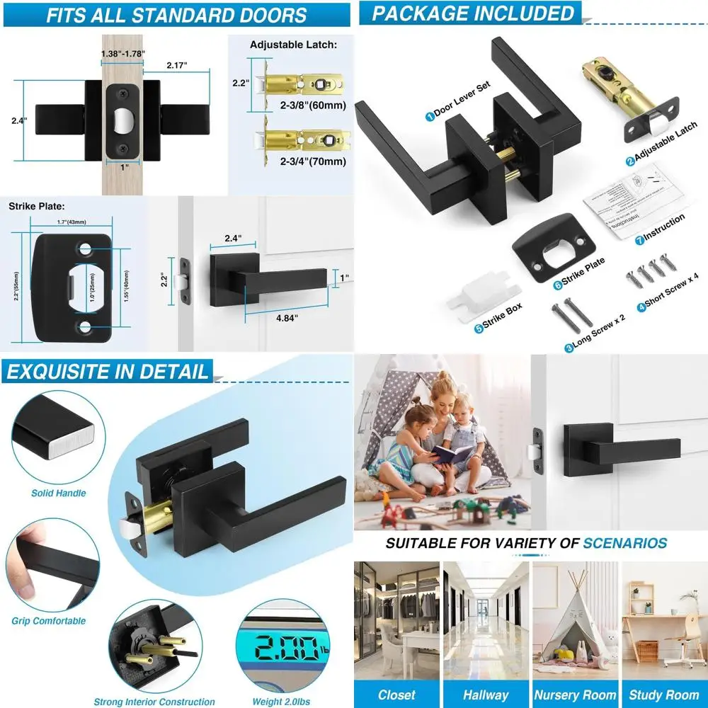 Matte Black Door Handles, Heavy Duty Square Passage Levers, Interior Keyless Knobs, Non-Locking, Reversible for Left/Right Doors
Matte Black Door Handles, Heavy Duty Square Passage Levers, Interior Keyless Knobs, Non-Locking, Reversible for Left/Right Doors