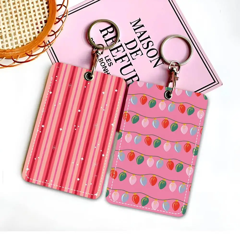 Christmas Tree Top Colorful Pattern Card Holde Applicable To Credit Cards Bus Card Soft Leather Rectangular Keychain Protective