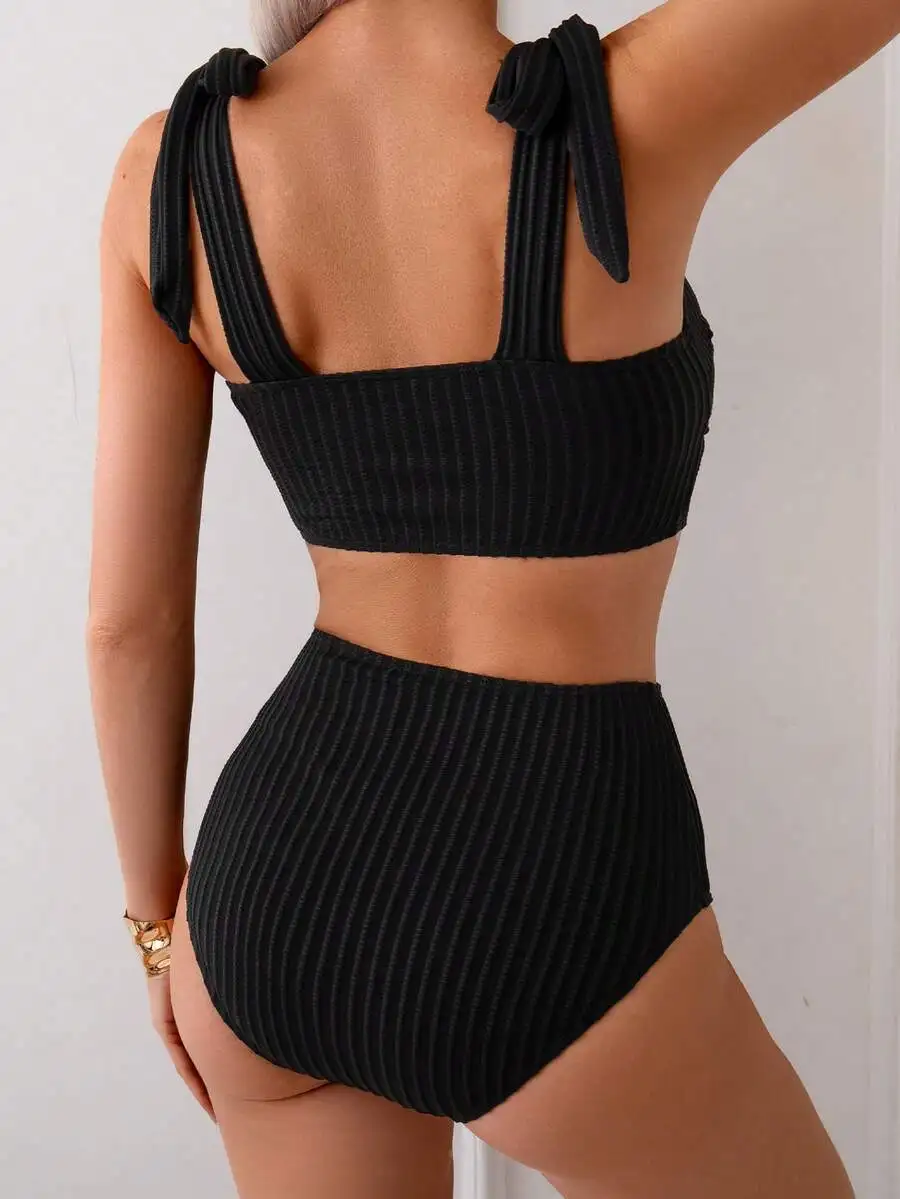 Womens Ribbed Bowknot Tie Back Tankini Swimsuit Black High Waisted Beach Swimwear
Womens Ribbed Bowknot Tie Back Tankini Swimsuit Black High Waisted Beach Swimwear