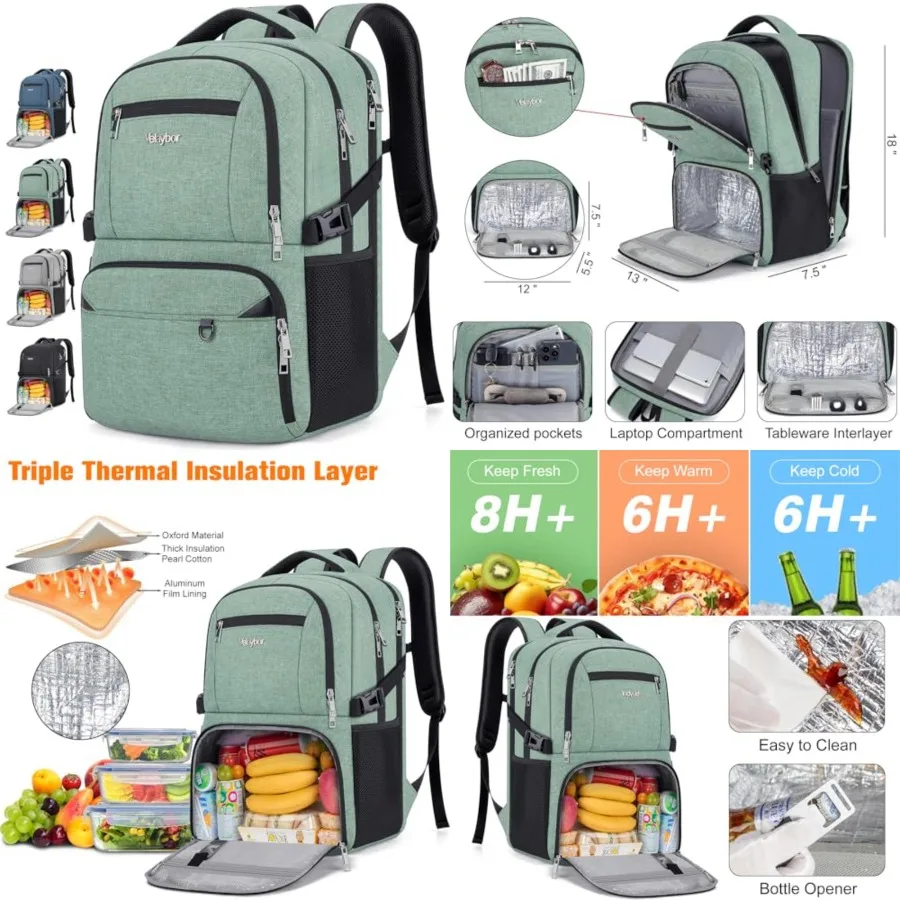 Insulated Lunch Backpack Fit 17" Laptop, Work Backpack with Lunch Box and USB Charging Port for Men Women, Water Resistant Coll
Insulated Lunch Backpack Fit 17" Laptop, Work Backpack with Lunch Box and USB Charging Port for Men Women, Water Resistant Coll