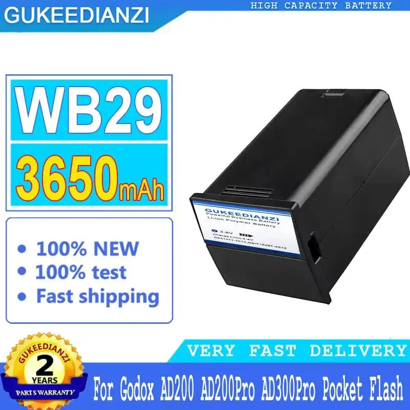 WB29 Premium Replacement Photographic Flash Battery 3650mAh Good Low-Temperature Performance For Godox AD200 AD200pro
WB29 Premium Replacement Photographic Flash Battery 3650mAh Good Low-Temperature Performance For Godox AD200 AD200pro