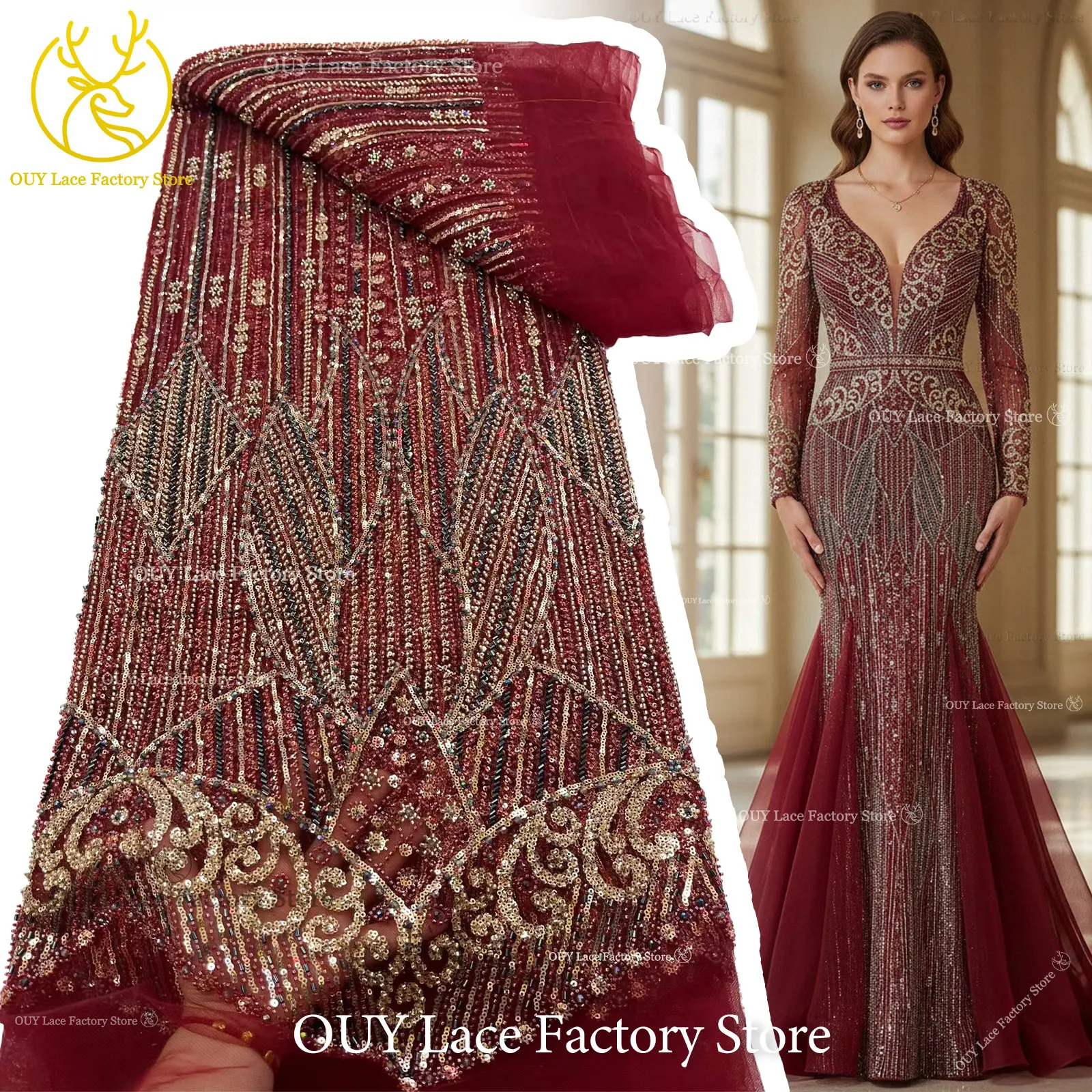 High-End Luxury Nigerian Beaded Sequins Lace Fabric New Style Wine Red African Lace Fabric French Lace For Women Party Dress
High-End Luxury Nigerian Beaded Sequins Lace Fabric New Style Wine Red African Lace Fabric French Lace For Women Party Dress