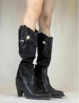 British Girls Black Leather Retro Embroidered Spike Heels Knee High Boots Women Pointed Toe Tube Slip On Long Boots Shoes
British Girls Black Leather Retro Embroidered Spike Heels Knee High Boots Women Pointed Toe Tube Slip On Long Boots Shoes