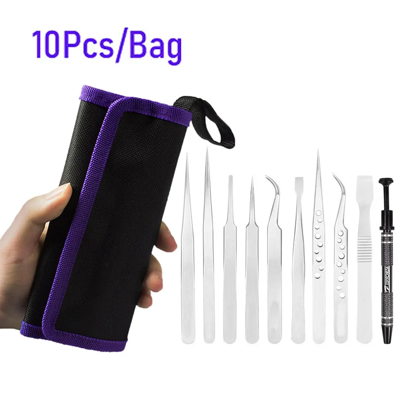 10Pcs/Bag Stainless Steel Tweezers Set Precision Curved Straight Repair Tools Professional Maintenance Industrial Tweezers
10Pcs/Bag Stainless Steel Tweezers Set Precision Curved Straight Repair Tools Professional Maintenance Industrial Tweezers