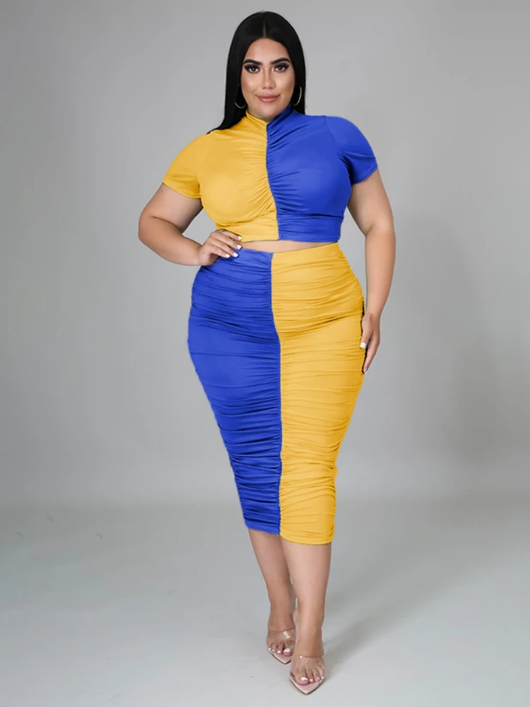 Plus Size Two Piece Sets Women 4XL 5XL O Neck Patchwrok Tops and High Waist Midi Skirts Summer Causal Evening Party Outfits
Plus Size Two Piece Sets Women 4XL 5XL O Neck Patchwrok Tops and High Waist Midi Skirts Summer Causal Evening Party Outfits