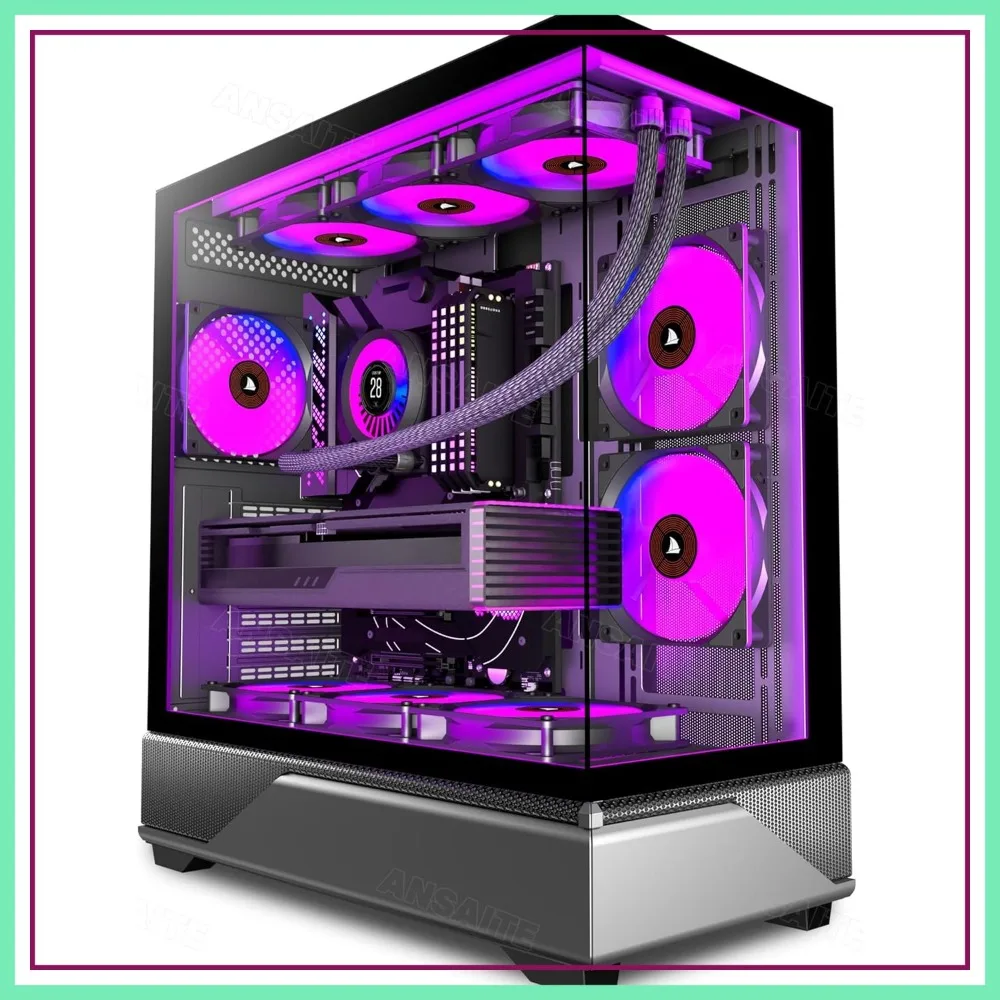 Mid-Tower PC Case with 6 PWM ARGB Fans, Panoramic Tempered Glass, Type-C, 360mm Radiator Support, Black
Mid-Tower PC Case with 6 PWM ARGB Fans, Panoramic Tempered Glass, Type-C, 360mm Radiator Support, Black
