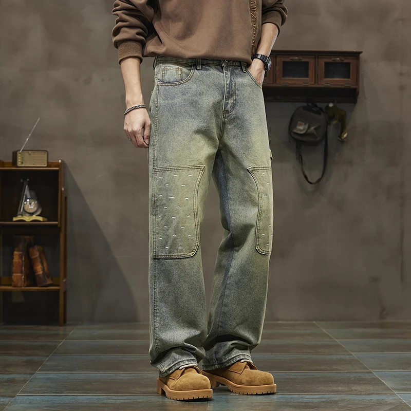 2026 Spring Men's Wide Leg Jeans Baggy Pants Light Blue Loose Fit Streetwear Vintage Patchwork Striped Embroidery Jeans
2026 Spring Men's Wide Leg Jeans Baggy Pants Light Blue Loose Fit Streetwear Vintage Patchwork Striped Embroidery Jeans