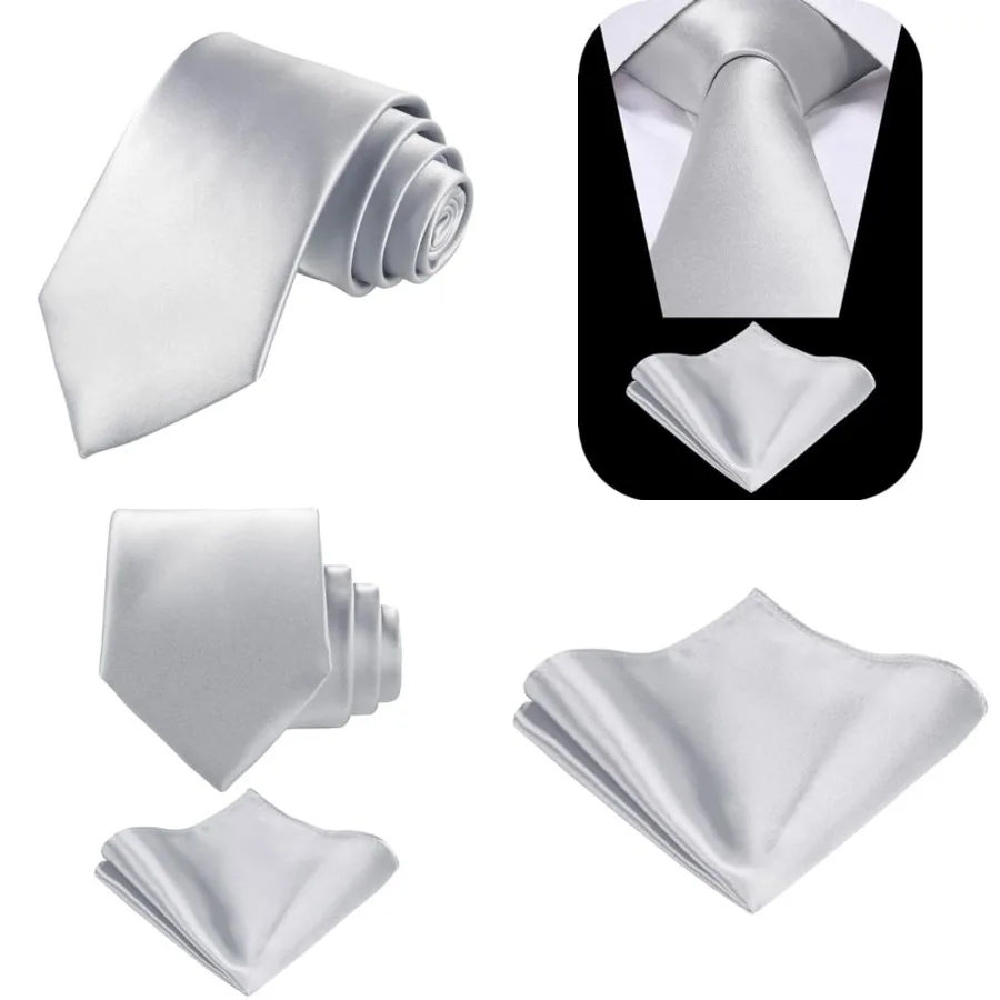 Solid Satin Woven dyed Color Formal Black Necktie and Pocket Square Sets in Gift Box, Silver
Solid Satin Woven dyed Color Formal Black Necktie and Pocket Square Sets in Gift Box, Silver