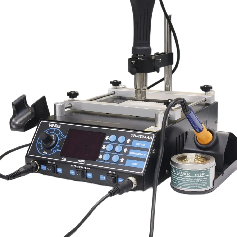 YIHUA 853AAA Soldering Station Kit 1350W Preheater 400°C Hot Air Gun 480°C Soldering Iron for Electronics Repair
YIHUA 853AAA Soldering Station Kit 1350W Preheater 400°C Hot Air Gun 480°C Soldering Iron for Electronics Repair