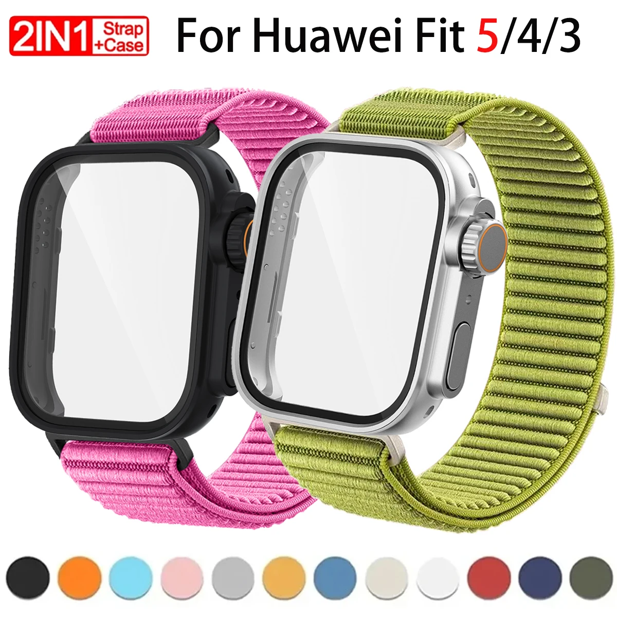 Full Cover Case + Strap for Hauwei Watch Fit 5/4/3 5/4Pro Bumper Tempered Glass Nylon Sport Band for Huawei Fit 5Pro Bracelet
Full Cover Case + Strap for Hauwei Watch Fit 5/4/3 5/4Pro Bumper Tempered Glass Nylon Sport Band for Huawei Fit 5Pro Bracelet