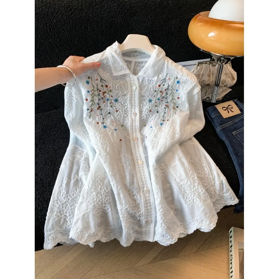 Ladies' Heavy Embroidery Turn-down Collar Shirt Summer Loose Fit Slimming Versatile Breathable Long Sleeve Citywalk Top
Ladies' Heavy Embroidery Turn-down Collar Shirt Summer Loose Fit Slimming Versatile Breathable Long Sleeve Citywalk Top