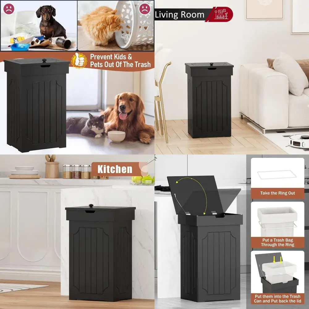 13 Gallon Wooden Kitchen Trash Bin with Lid, Suitable for Home and Bathroom Use, Black
13 Gallon Wooden Kitchen Trash Bin with Lid, Suitable for Home and Bathroom Use, Black