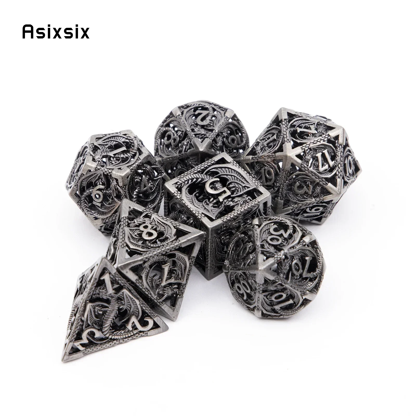 7 Pcs Black Dragon Metal Dice Dragon Hollow Metal Polyhedral Dice Set Suitable For Role-Playing Dice PropBoard Game Gift
7 Pcs Black Dragon Metal Dice Dragon Hollow Metal Polyhedral Dice Set Suitable For Role-Playing Dice PropBoard Game Gift