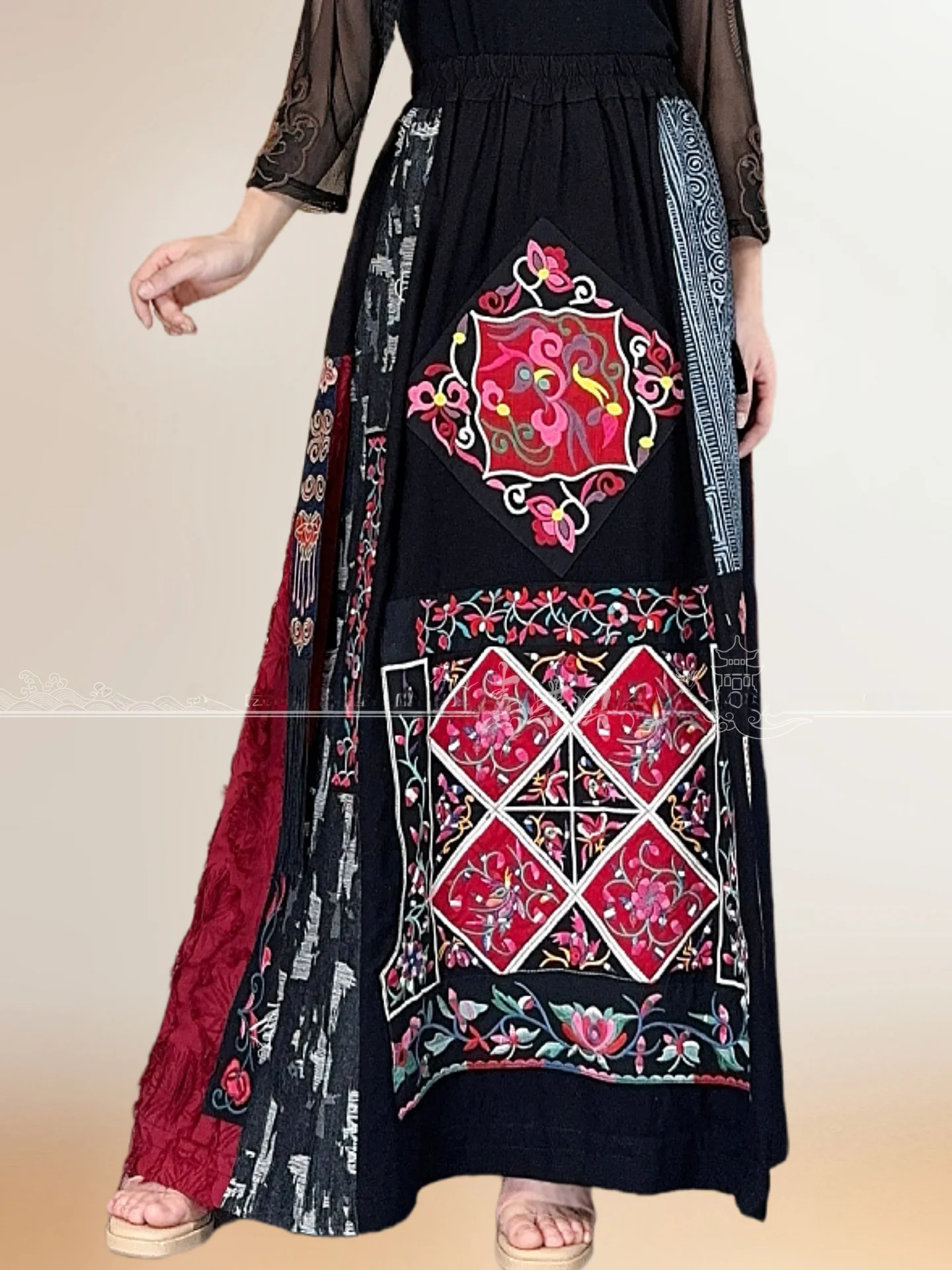 Heavy Embroidery A-Line Long Skirt Ethnic Sle High Waist Elastic Belt Color Blo f-length Women's Skirt Casual Wear
Heavy Embroidery A-Line Long Skirt Ethnic Sle High Waist Elastic Belt Color Blo f-length Women's Skirt Casual Wear