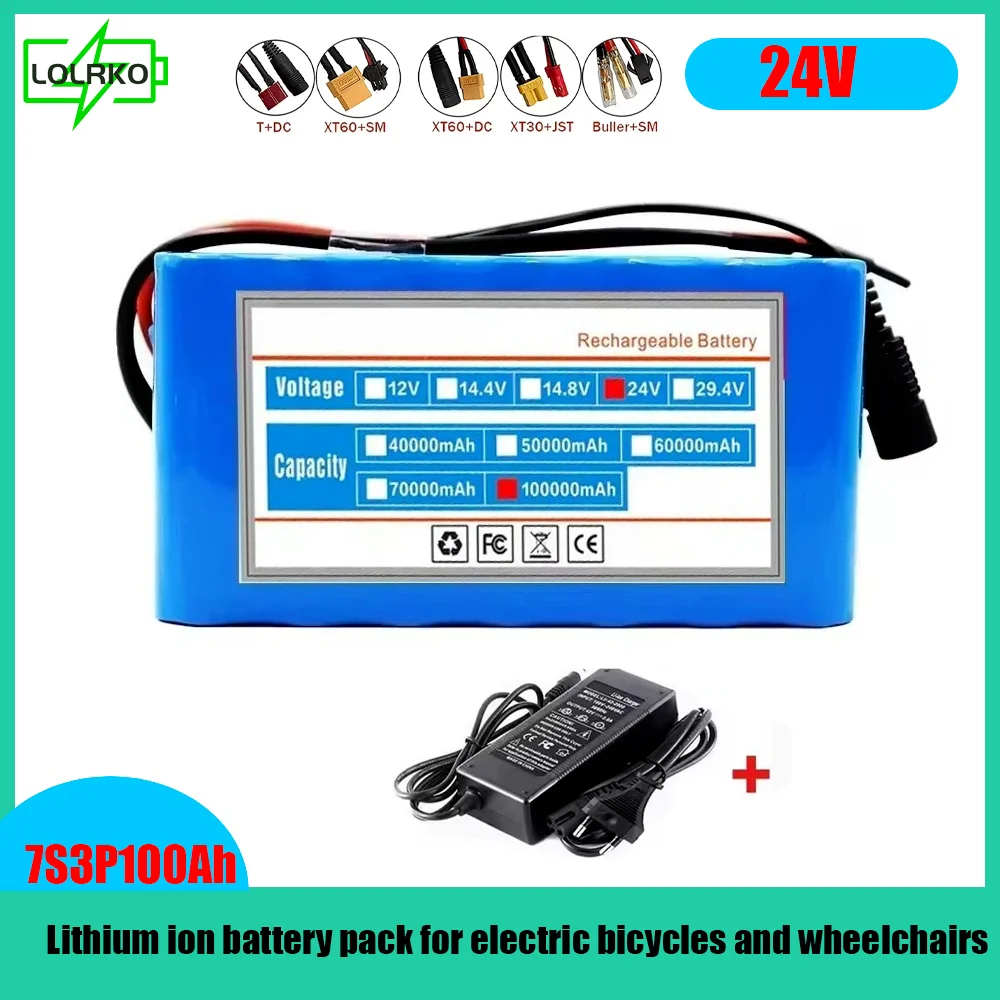 24V 100Ah 7s3p 18650 lithium battery 24V 100000mAh electric bicycle electric wheelchair lithium-ion battery pack+2A charger
24V 100Ah 7s3p 18650 lithium battery 24V 100000mAh electric bicycle electric wheelchair lithium-ion battery pack+2A charger