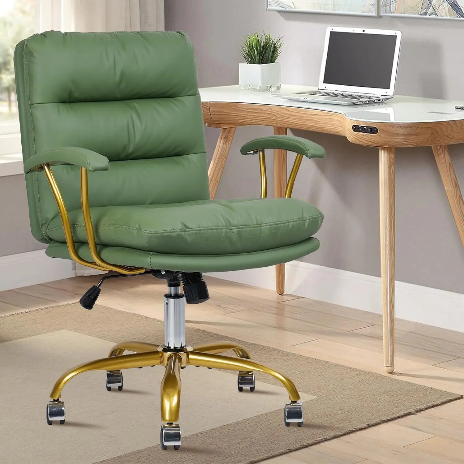 Ergonomic Mid-Back Faux Leather Office Chair with Arms Swivel Padded Seat for Home Bedroom Office, Customized
Ergonomic Mid-Back Faux Leather Office Chair with Arms Swivel Padded Seat for Home Bedroom Office, Customized