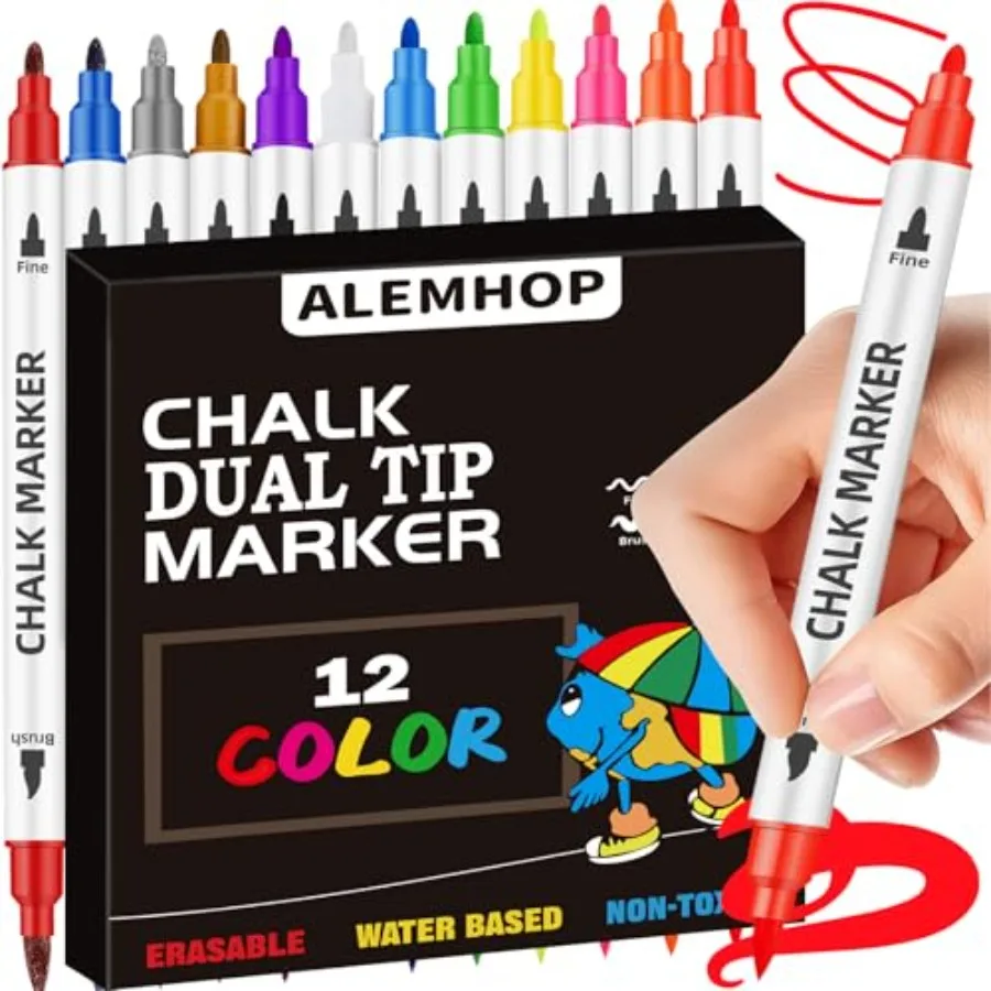 Liquid Chalk Markers 12 Colors - Brush + Fine Tips - Chalk Markers for Blackboard LED Note Board Acrylic Fridge Calendar Board
Liquid Chalk Markers 12 Colors - Brush + Fine Tips - Chalk Markers for Blackboard LED Note Board Acrylic Fridge Calendar Board