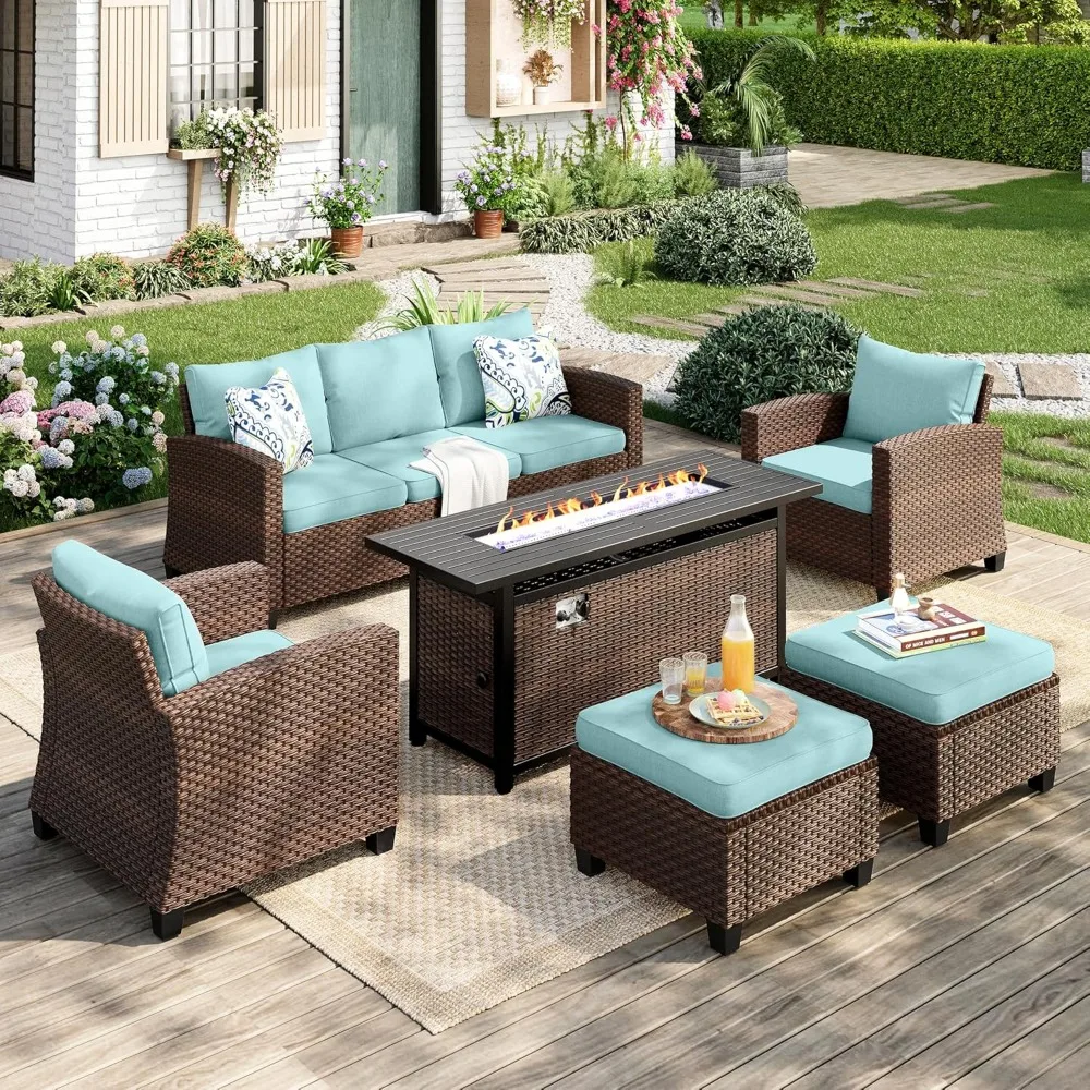 Patio Furniture Set, 6 Pcs Wicker Rattan Outdoor Conversation Set, 2 x Leg Chairs, 1 x 3 Seater Sofa and 2 x Ottoman
Patio Furniture Set, 6 Pcs Wicker Rattan Outdoor Conversation Set, 2 x Leg Chairs, 1 x 3 Seater Sofa and 2 x Ottoman